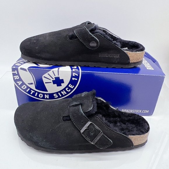 Birkenstock Other - Birkenstock Boston Shearling Mule Clog Flat Black Suede Mens EU 45 US 12- 12.5 W
